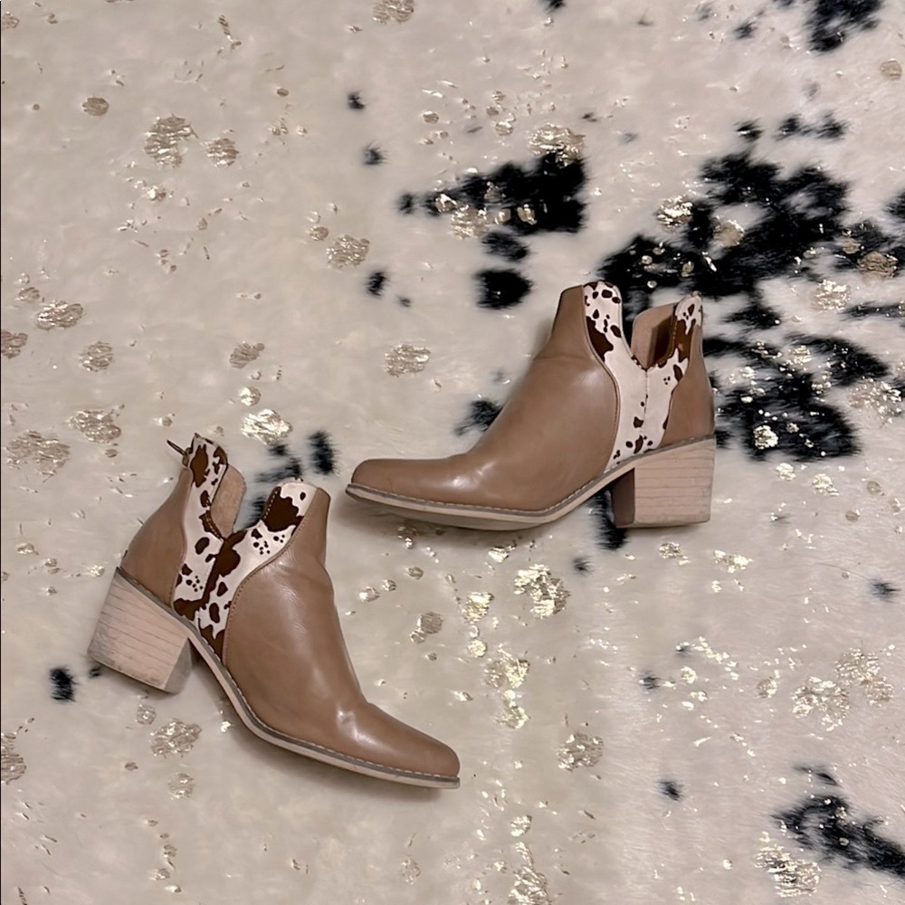 Cowhide print ankle booties